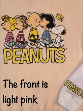 Peanuts Embroidered Sleeves💕 Pink/White/Grey Crewneck Sweatshirt. EUC